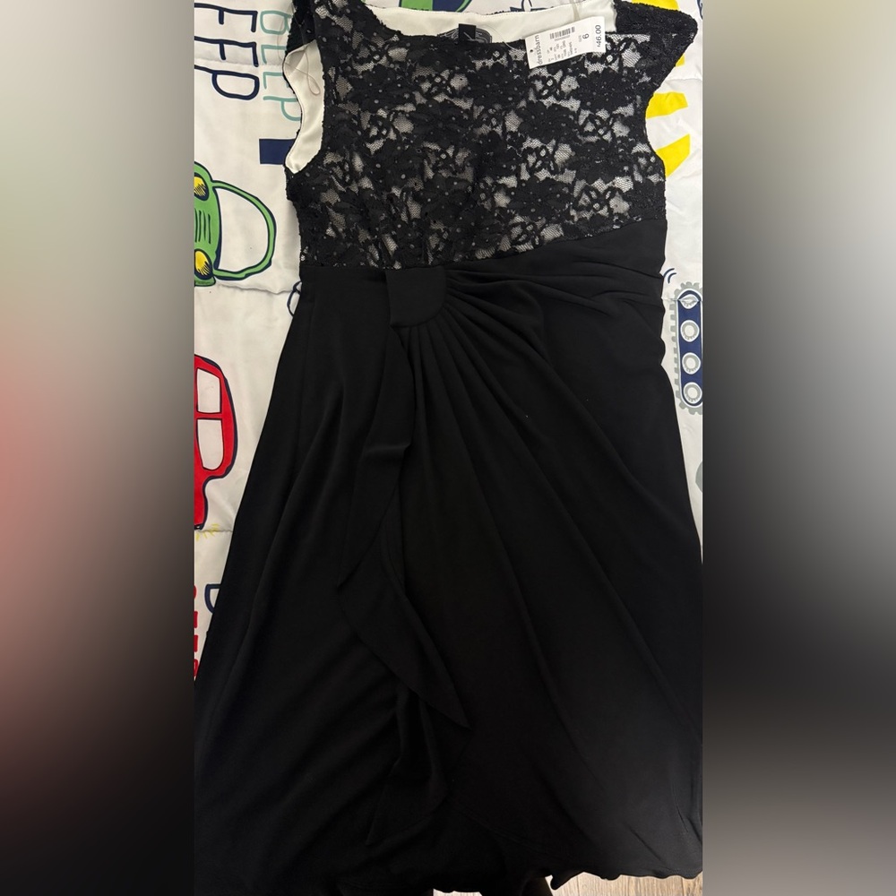 dressbarn Black Asymmetrical Skirt with Lace Detail